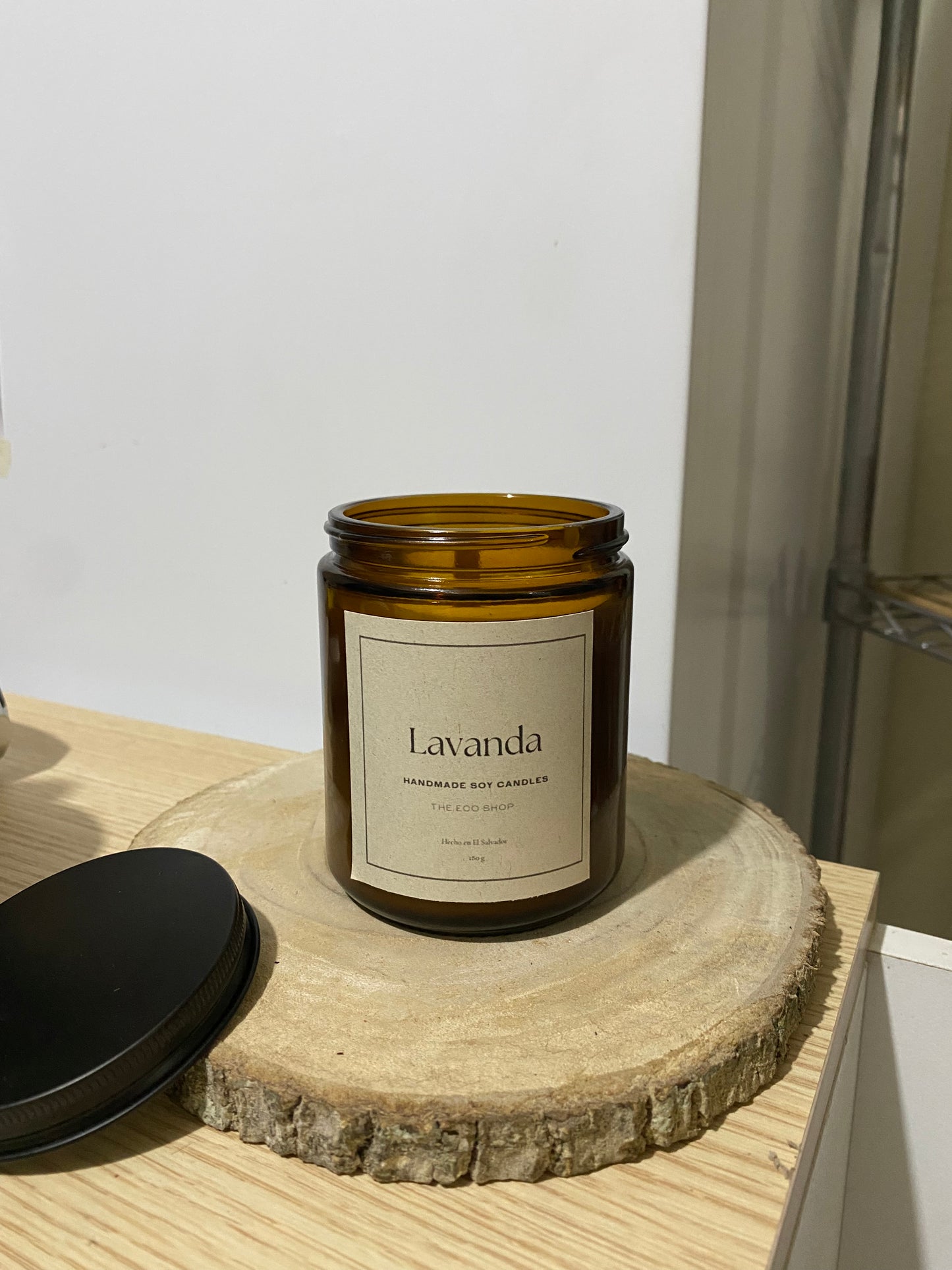 Vela de Cera de Soja en frasco Ámbar- Lavanda