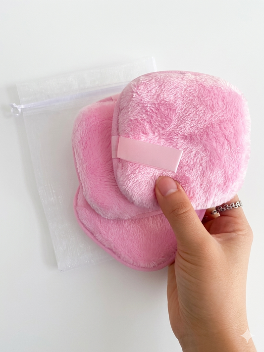 Kit 3 Pads desmaquillantes reutilizables de tela con bolsa