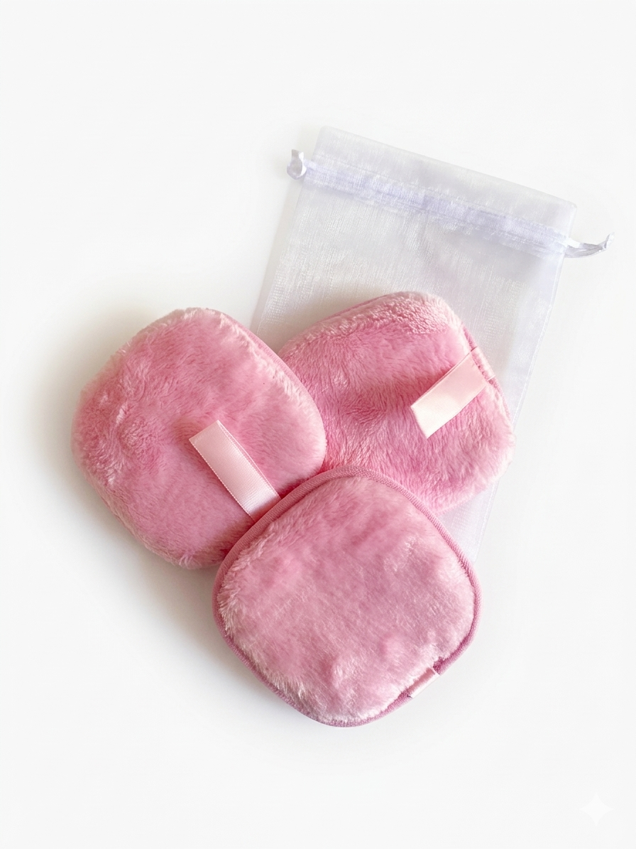 Kit 3 Pads desmaquillantes reutilizables de tela con bolsa